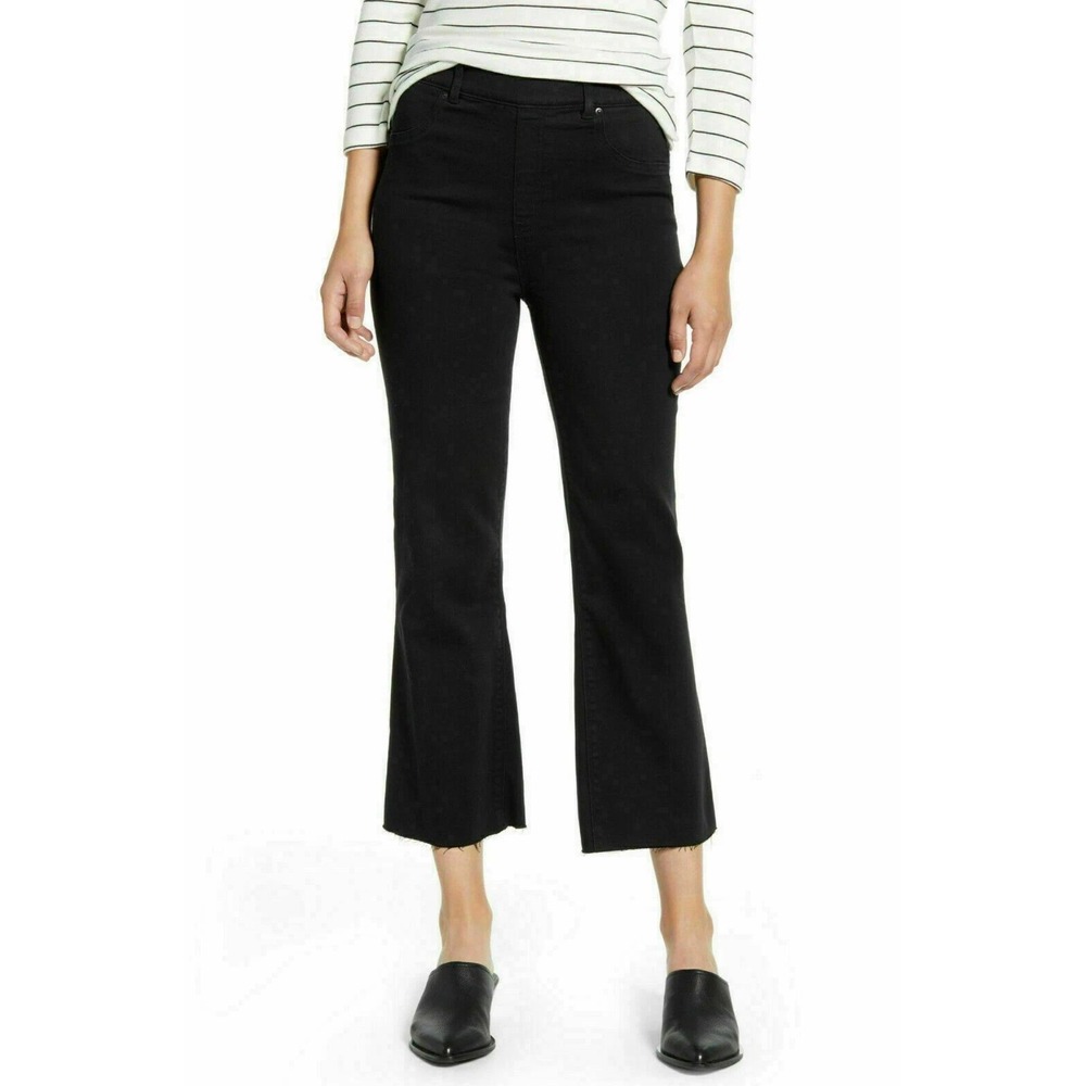 Spanx Cropped Flare Jeans Raw Hem Black Plus Size 1X 20231P